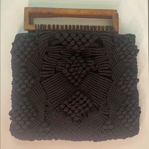 Cleobella Black Macrame Bag with Wooden Handle